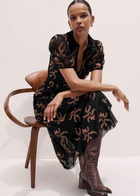 ME+EM Clothing Black Autumn Floral Embroidery Maxi Dress