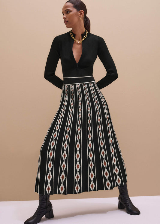 ME+EM Clothing Black Jacquard Half Zip Maxi Dress