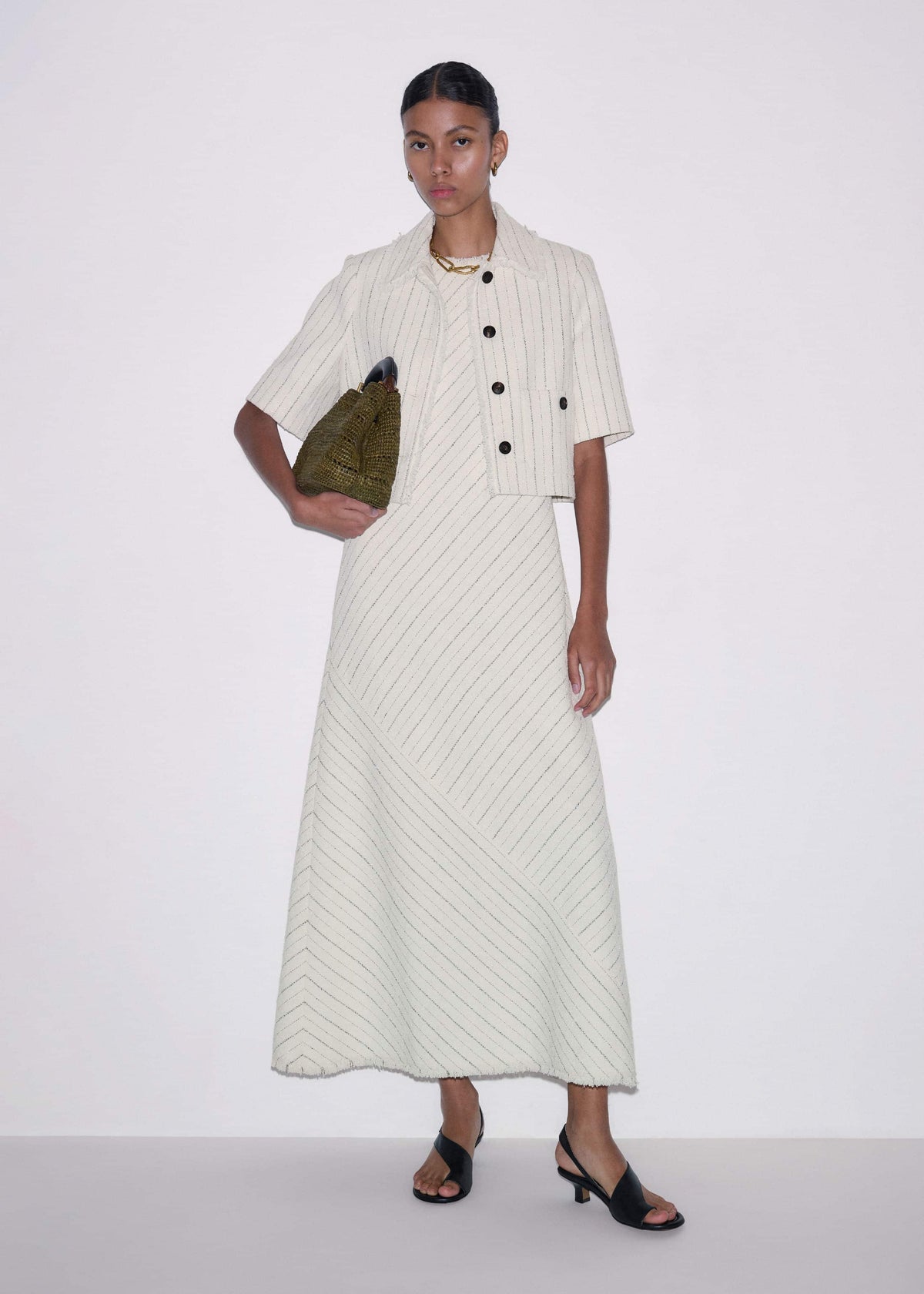 ME+EM Clothing Ivory Striped Bias Cut Maxi Dress