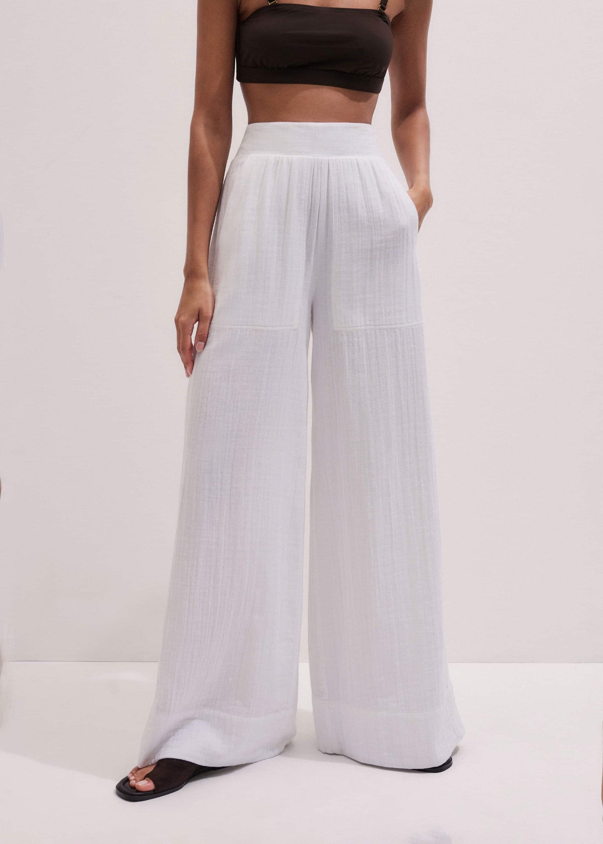 ME+EM Clothing White Cheesecloth Wide-Leg Pant