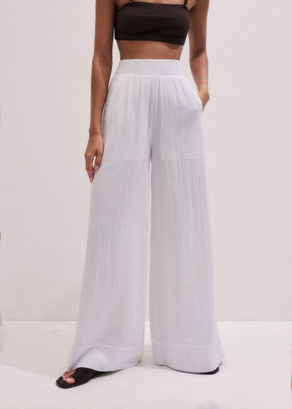 ME+EM Clothing White Cheesecloth Wide-Leg Pant