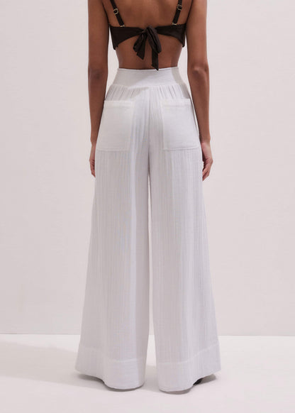 ME+EM Clothing White Cheesecloth Wide-Leg Pant