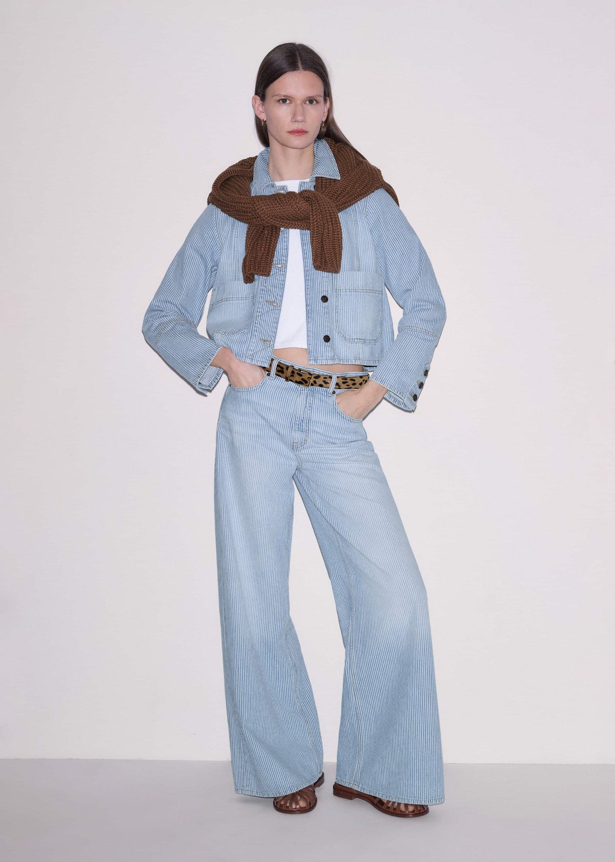 ME+EM Clothing Blue Micro Stripe Ultimate Wide-Leg Jean