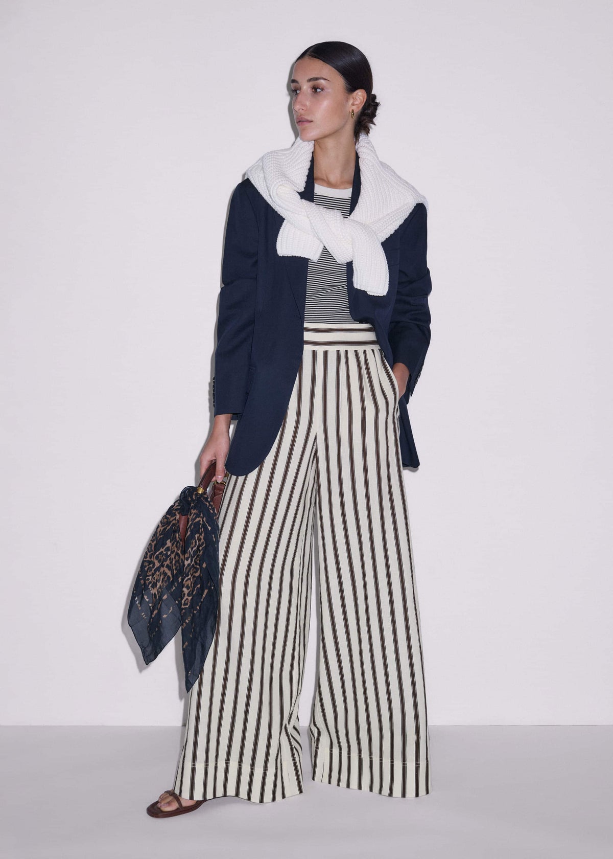 ME+EM Clothing Cream Linen-Blend Spring Stripe Wide-Leg Pant