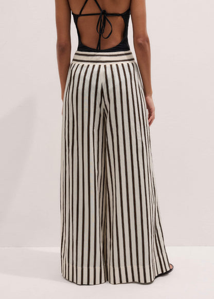 ME+EM Clothing Cream Linen-Blend Spring Stripe Wide-Leg Pant