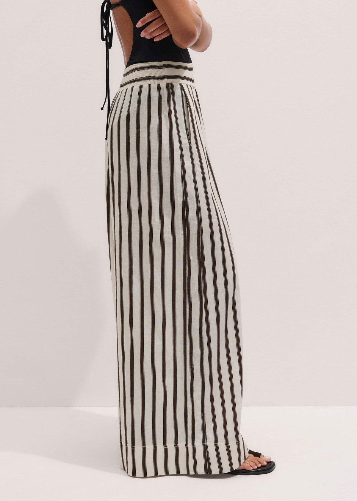 ME+EM Clothing Cream Linen-Blend Spring Stripe Wide-Leg Pant