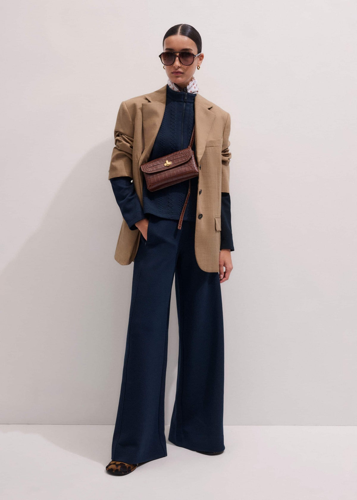 ME+EM Clothing Navy Cable Jacquard Wide-Leg Pant