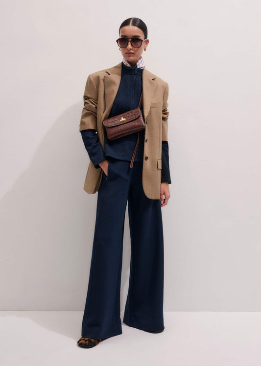 ME+EM Clothing Navy Cable Jacquard Wide-Leg Pant