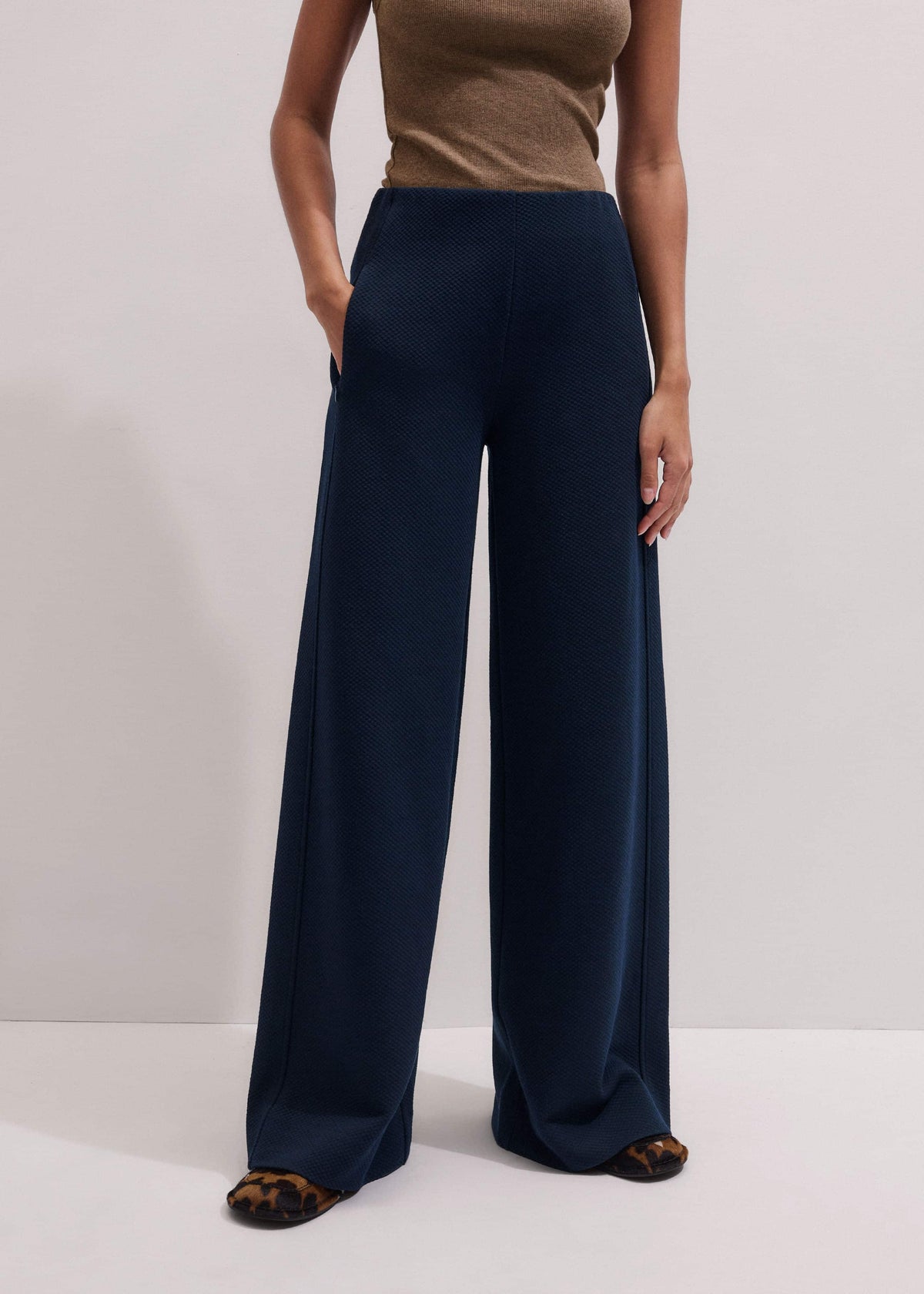 ME+EM Clothing Navy Cable Jacquard Wide-Leg Pant