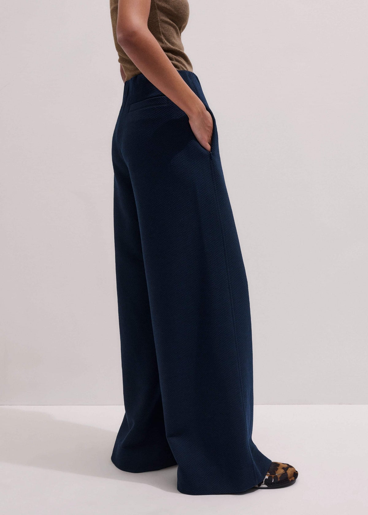 ME+EM Clothing Navy Cable Jacquard Wide-Leg Pant