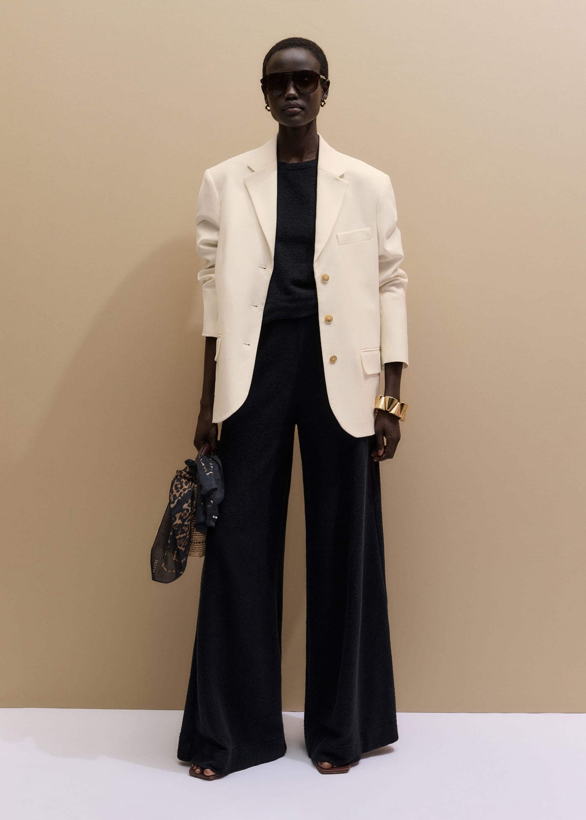 ME+EM Clothing Black Textured Wide-Leg Palazzo Pant