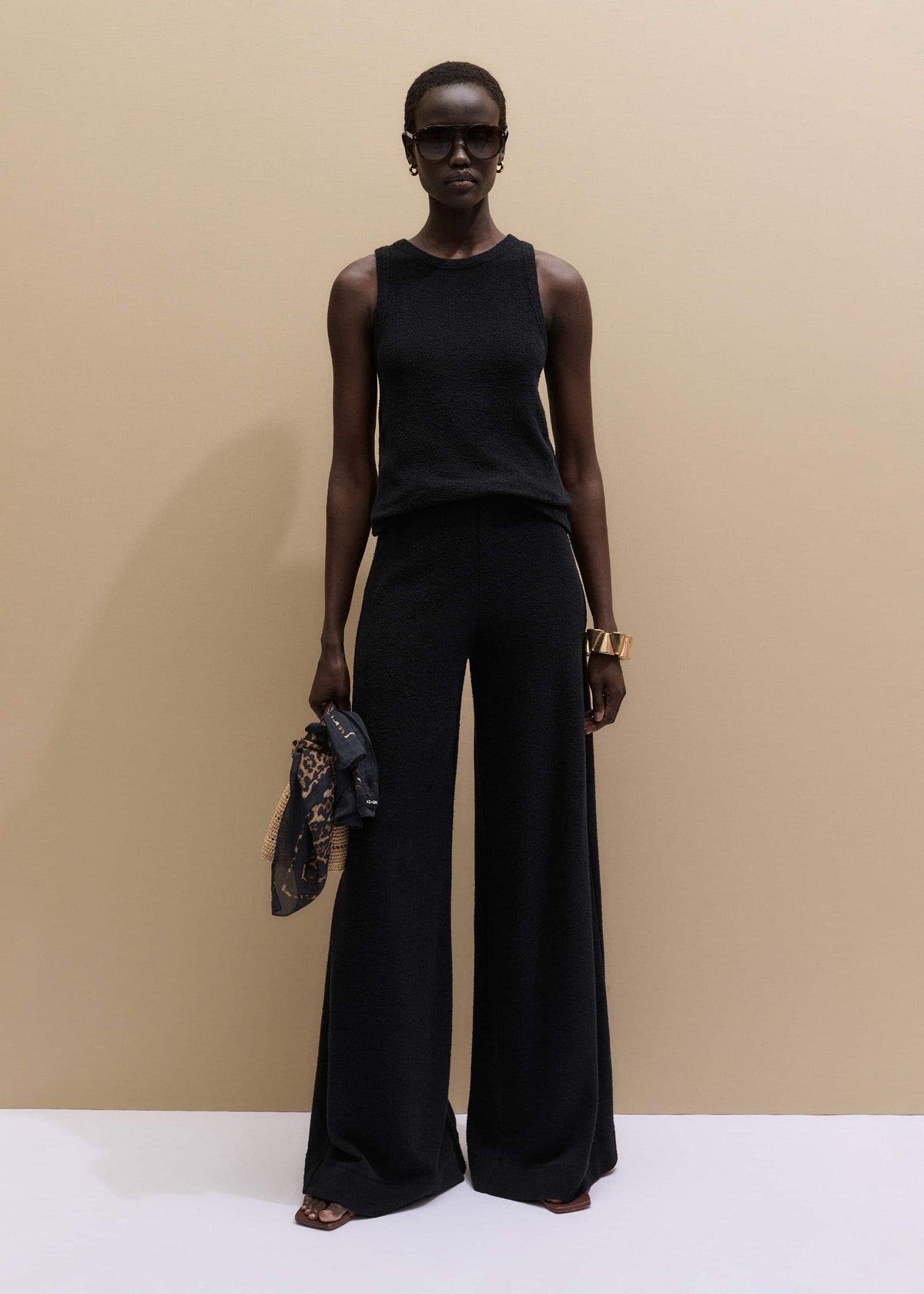 ME+EM Clothing Black Textured Wide-Leg Palazzo Pant
