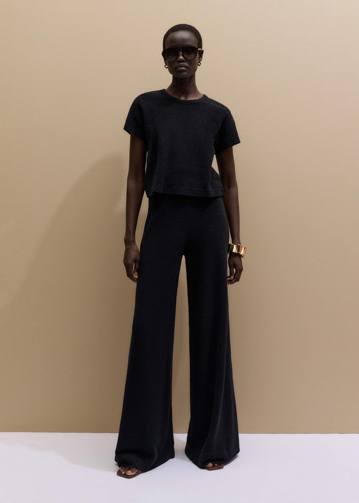 ME+EM Clothing Black Textured Wide-Leg Palazzo Pant