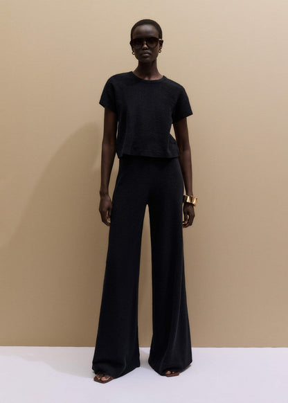ME+EM Clothing Black Textured Wide-Leg Palazzo Pant