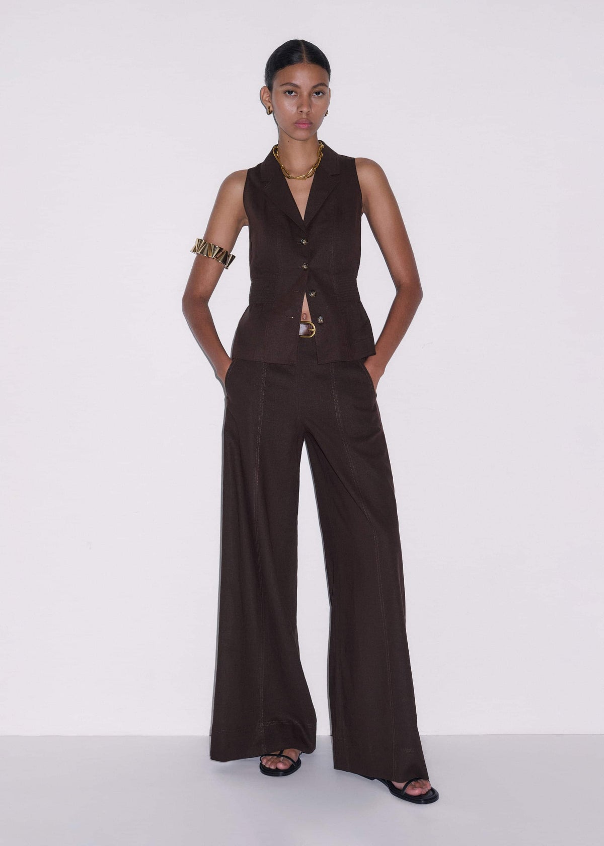 ME+EM Clothing Brown Wide-Leg Pant