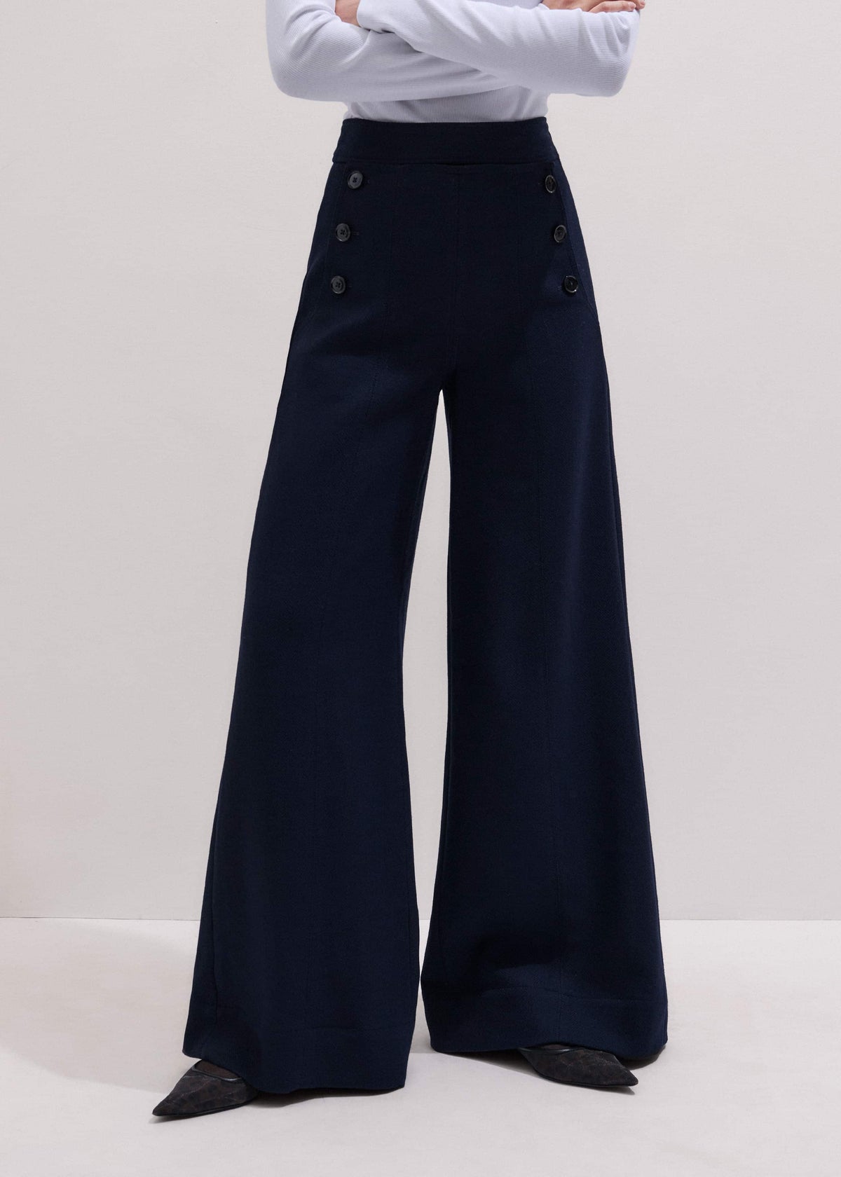ME+EM Clothing Navy Button Front High Waist Wide-Leg Pant