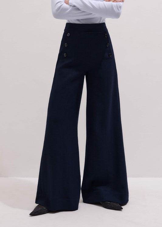 ME+EM Clothing Navy Button Front High Waist Wide-Leg Pant