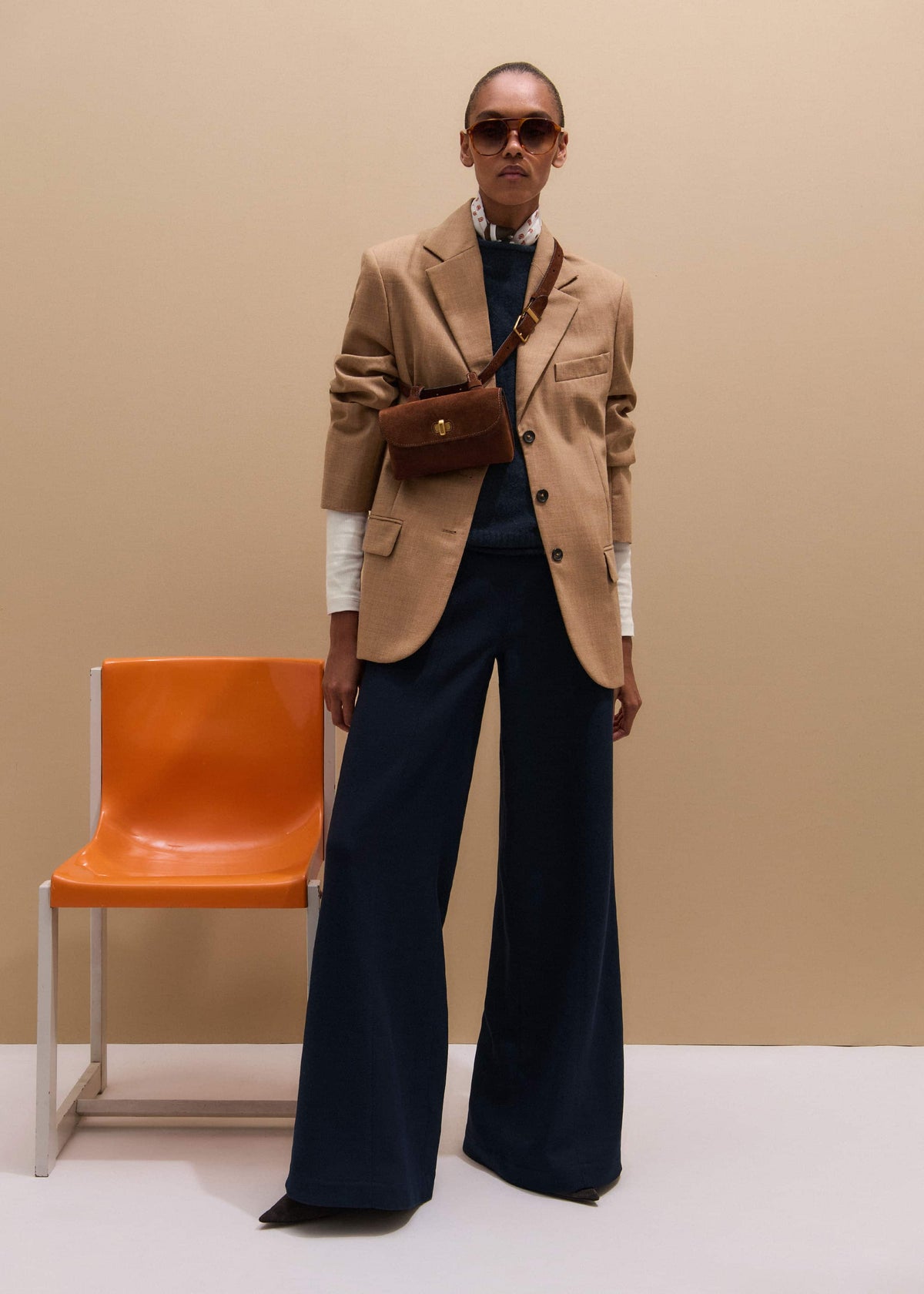 ME+EM Clothing Navy Button Front High Waist Wide-Leg Pant