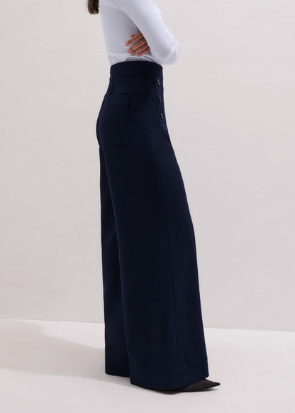 ME+EM Clothing Navy Button Front High Waist Wide-Leg Pant