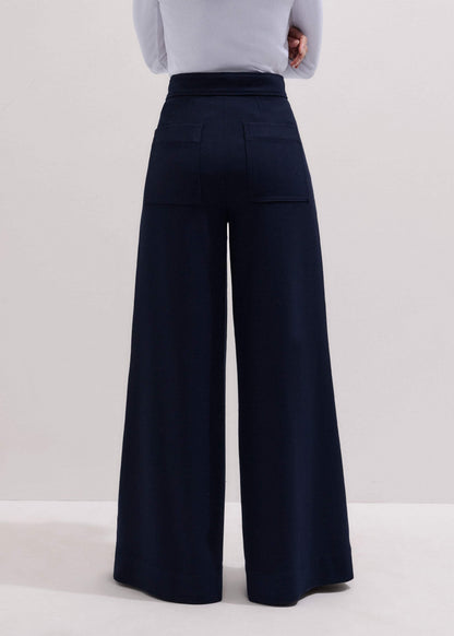 ME+EM Clothing Navy Button Front High Waist Wide-Leg Pant