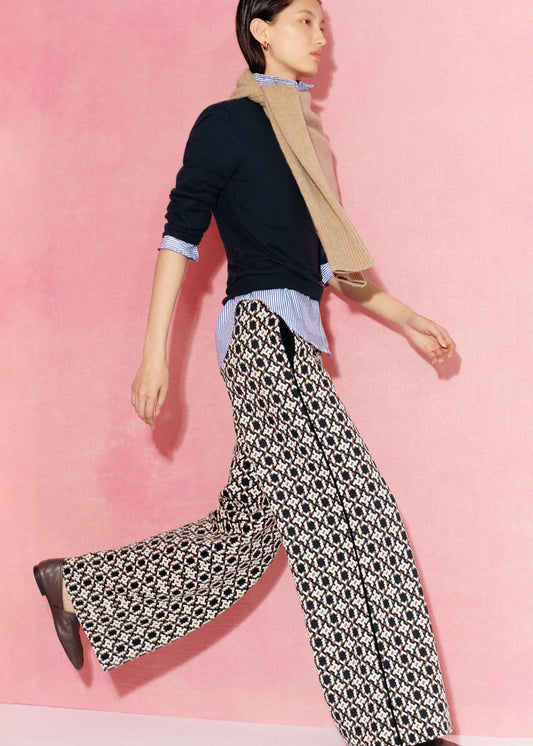 ME+EM Clothing Navy Graphic Jacquard Wide-Leg Pant