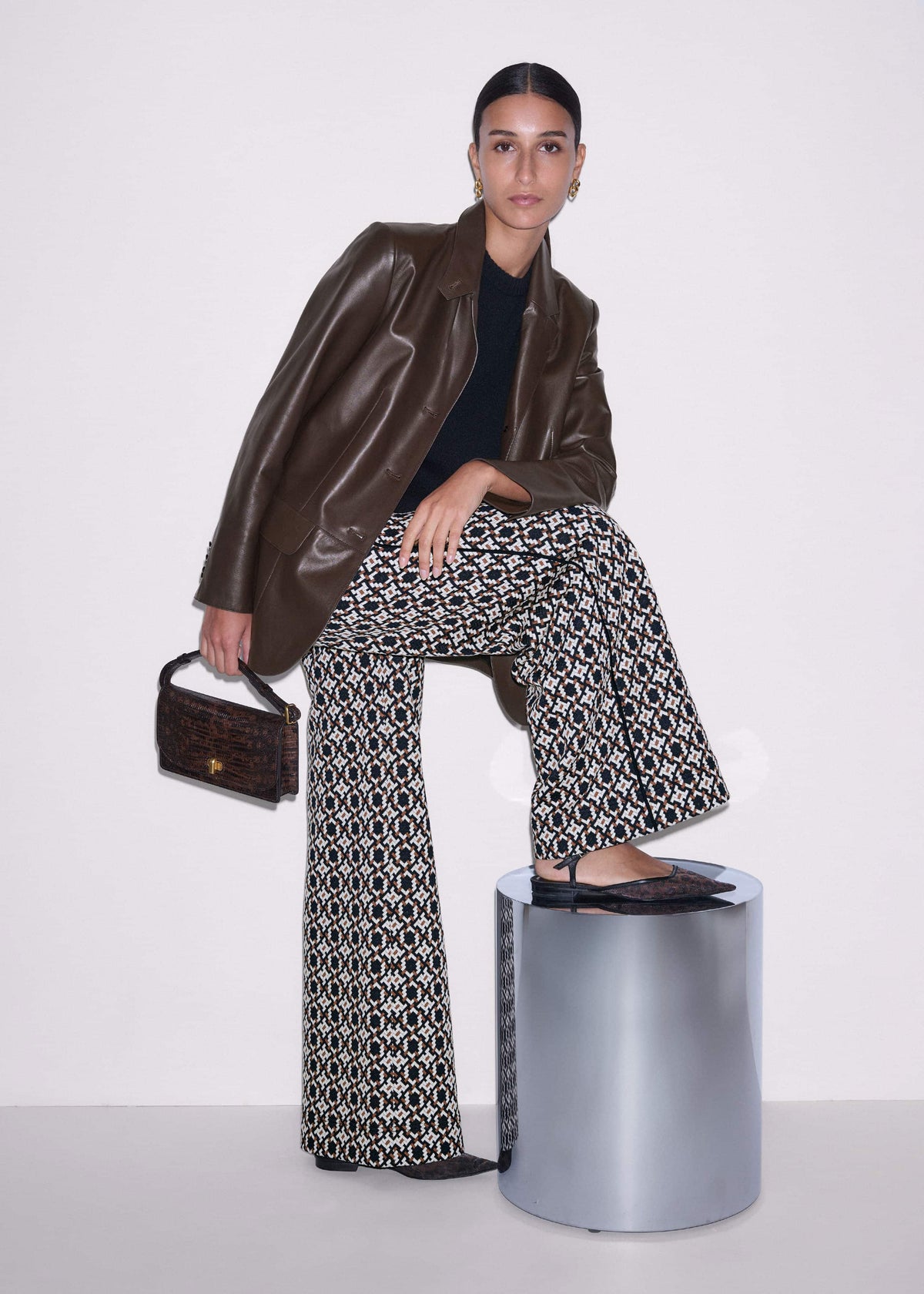ME+EM Clothing Navy Graphic Jacquard Wide-Leg Pant