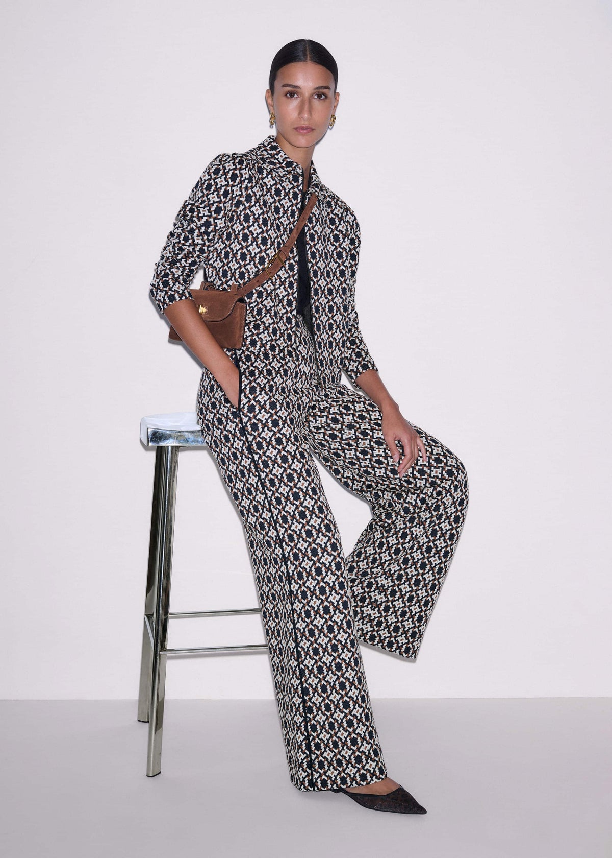 ME+EM Clothing Navy Graphic Jacquard Wide-Leg Pant