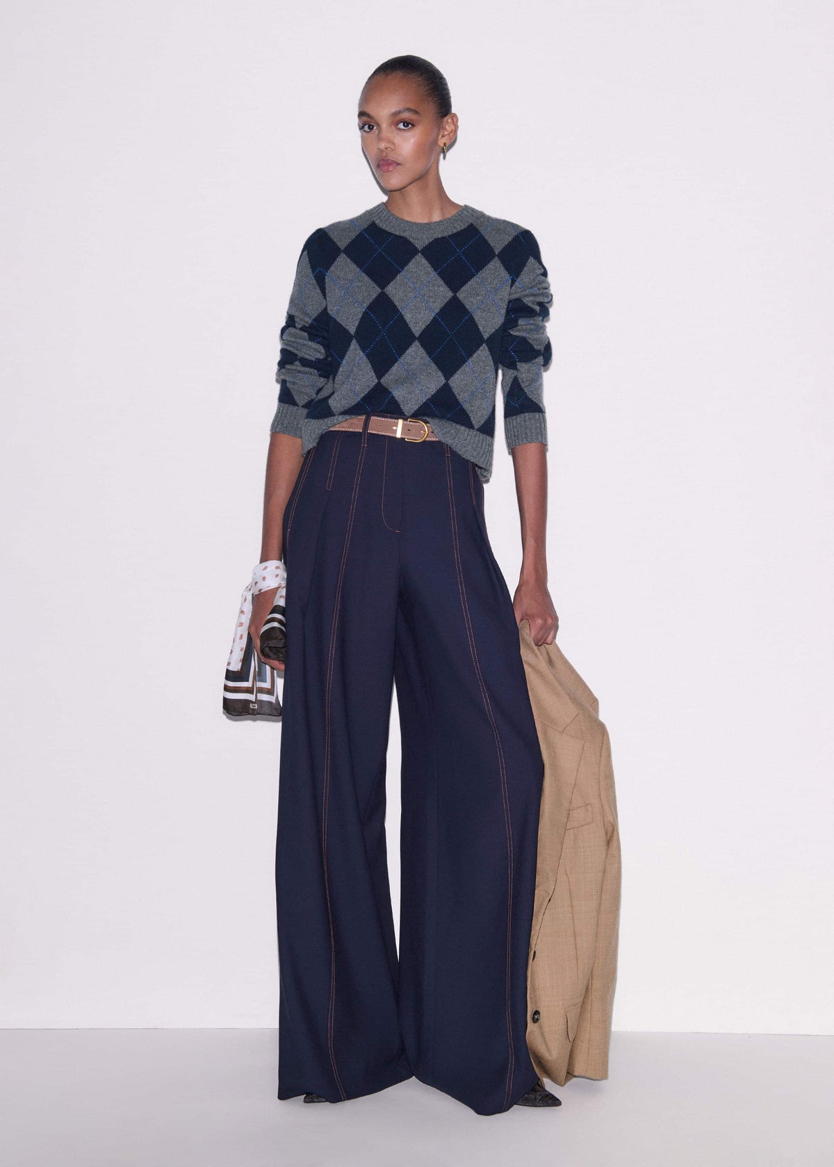 ME+EM Clothing Navy Contrast Top Stitch Wide-Leg Pant