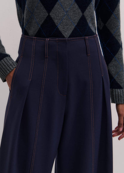 ME+EM Clothing Navy Contrast Top Stitch Wide-Leg Pant