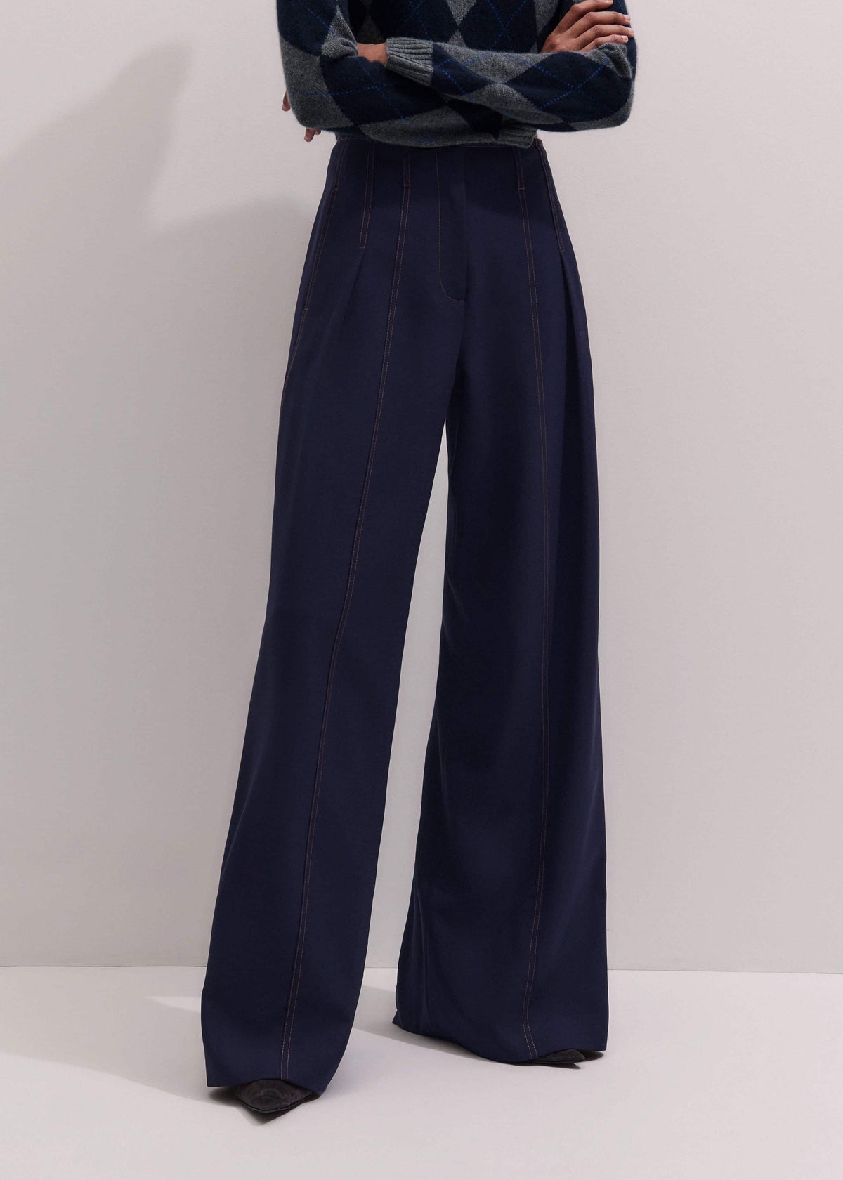ME+EM Clothing Navy Contrast Top Stitch Wide-Leg Pant