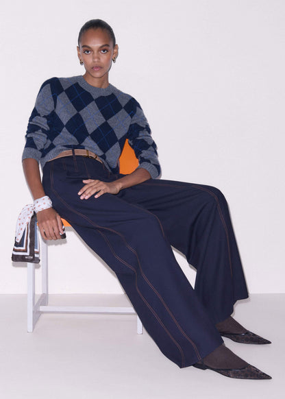 ME+EM Clothing Navy Contrast Top Stitch Wide-Leg Pant