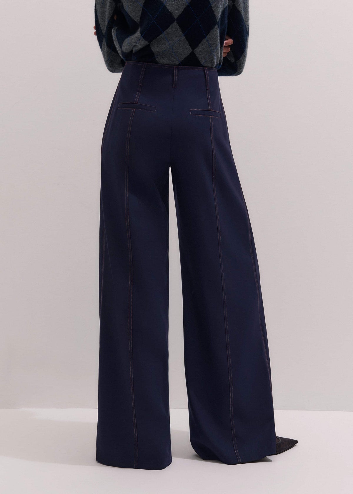 ME+EM Clothing Navy Contrast Top Stitch Wide-Leg Pant
