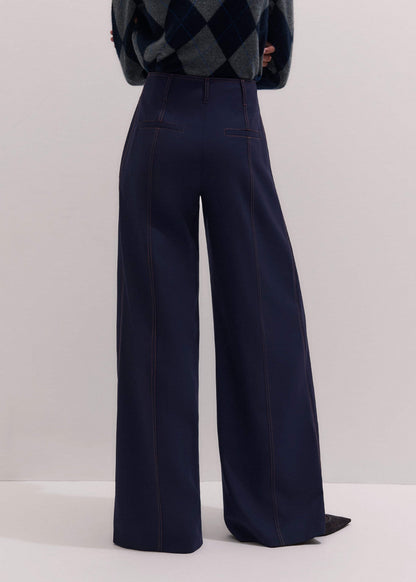 ME+EM Clothing Navy Contrast Top Stitch Wide-Leg Pant