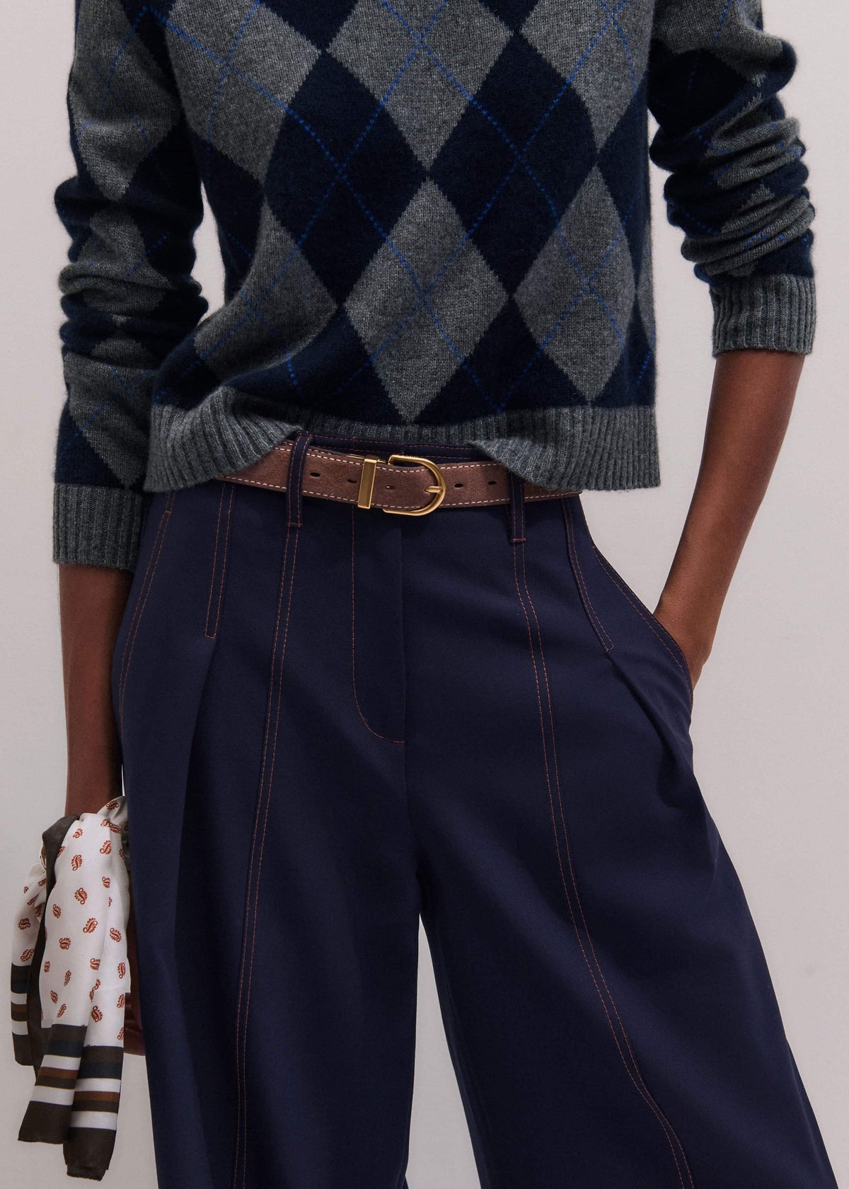 ME+EM Clothing Navy Contrast Top Stitch Wide-Leg Pant