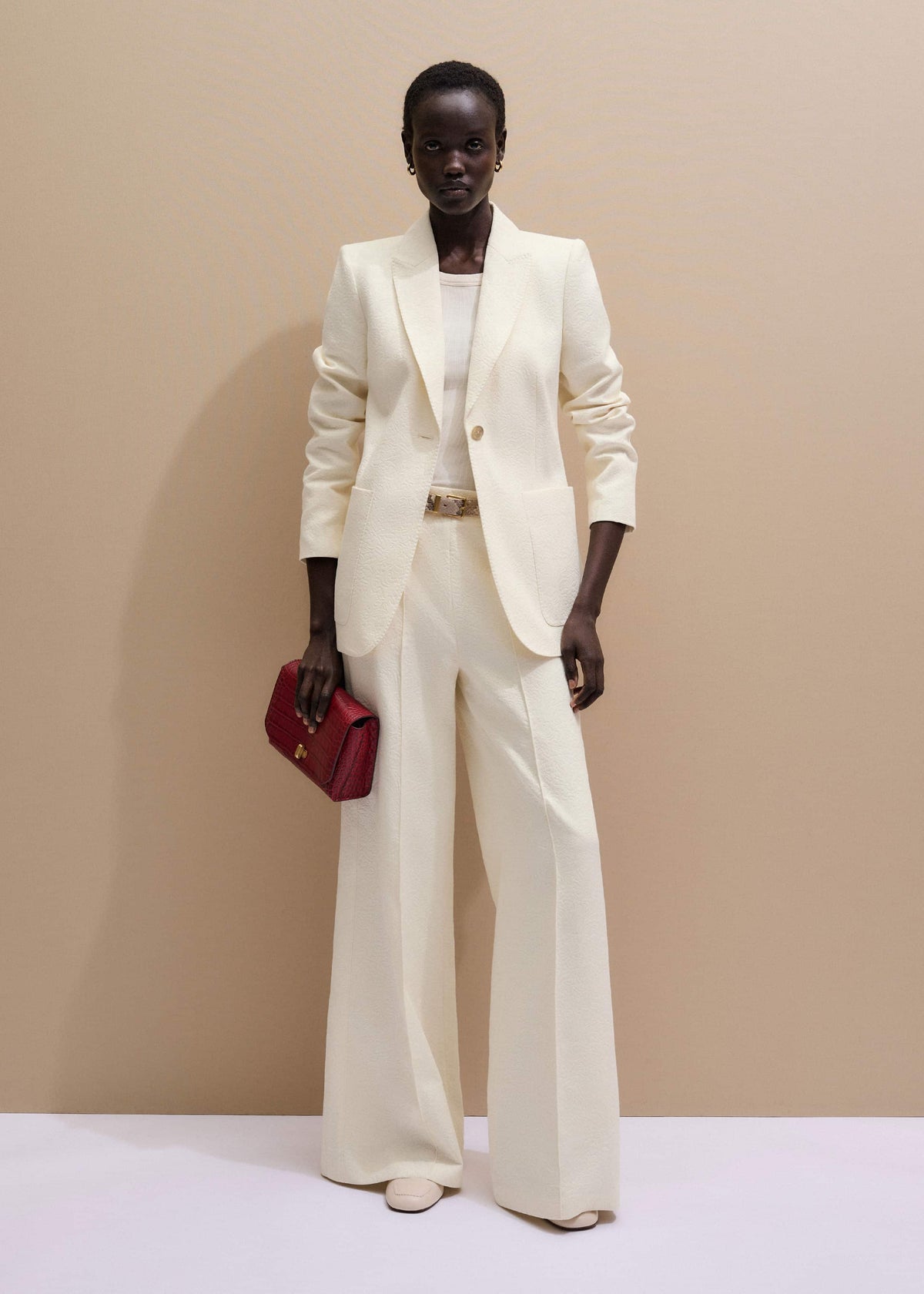 ME+EM Clothing Ivory Luxe Jacquard Wide-Leg Pant