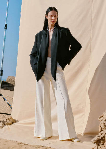ME+EM Clothing Ivory Luxe Jacquard Wide-Leg Pant