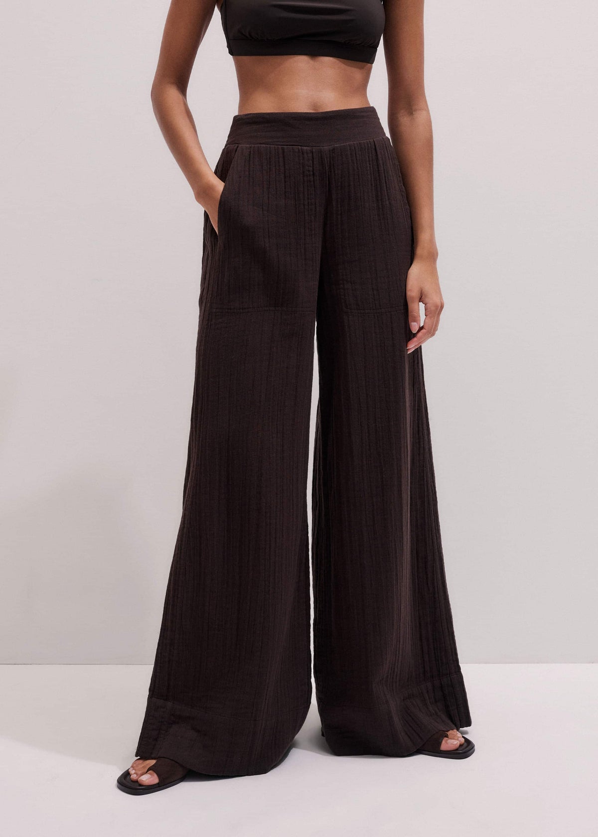 ME+EM Clothing Brown Cheesecloth Wide-Leg Pant