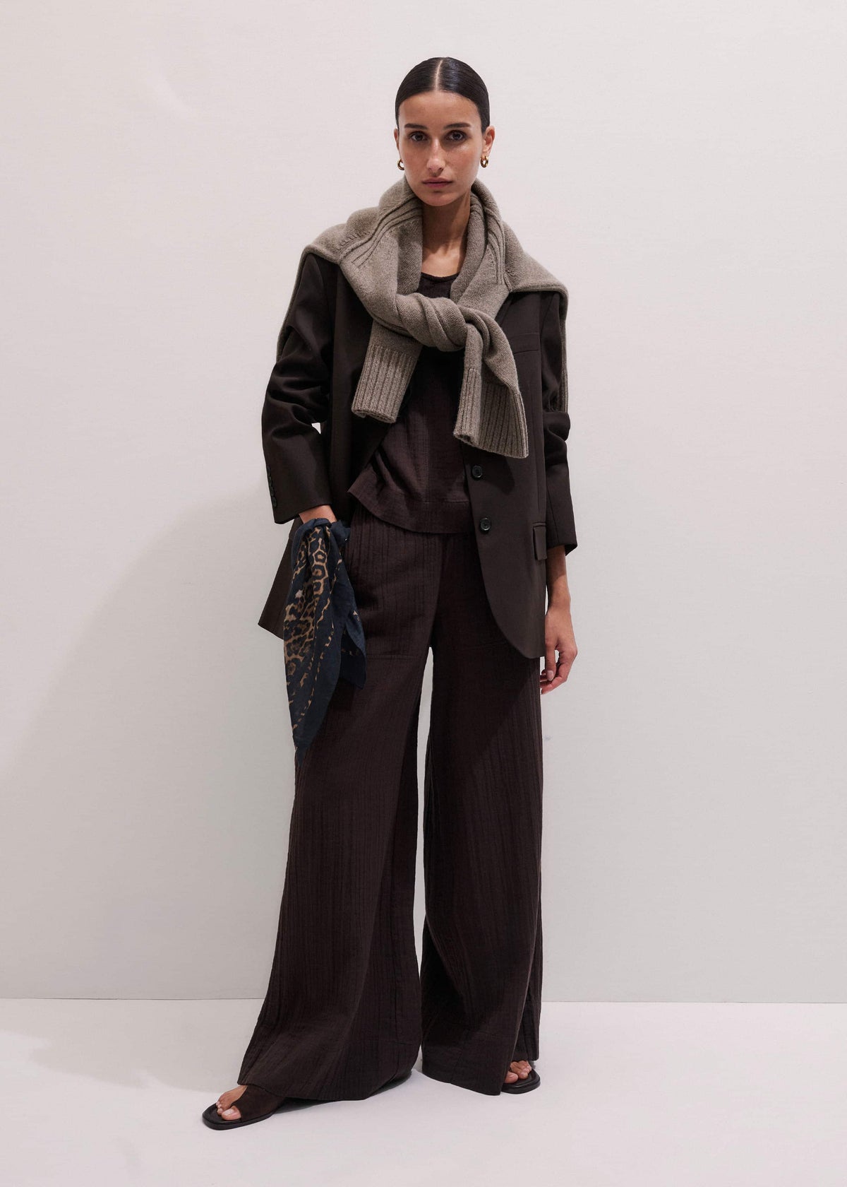 ME+EM Clothing Brown Cheesecloth Wide-Leg Pant