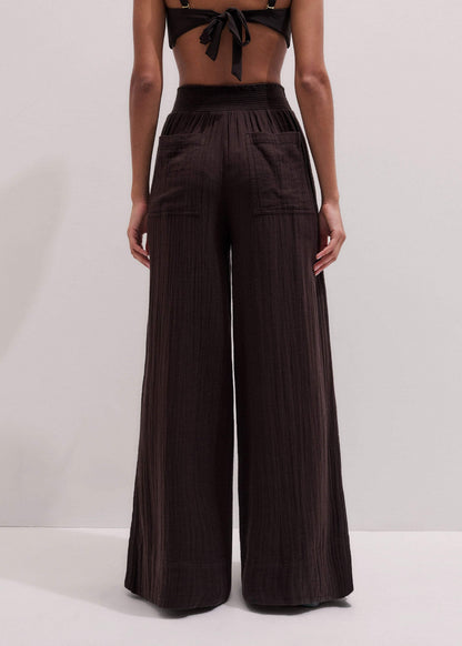 ME+EM Clothing Brown Cheesecloth Wide-Leg Pant