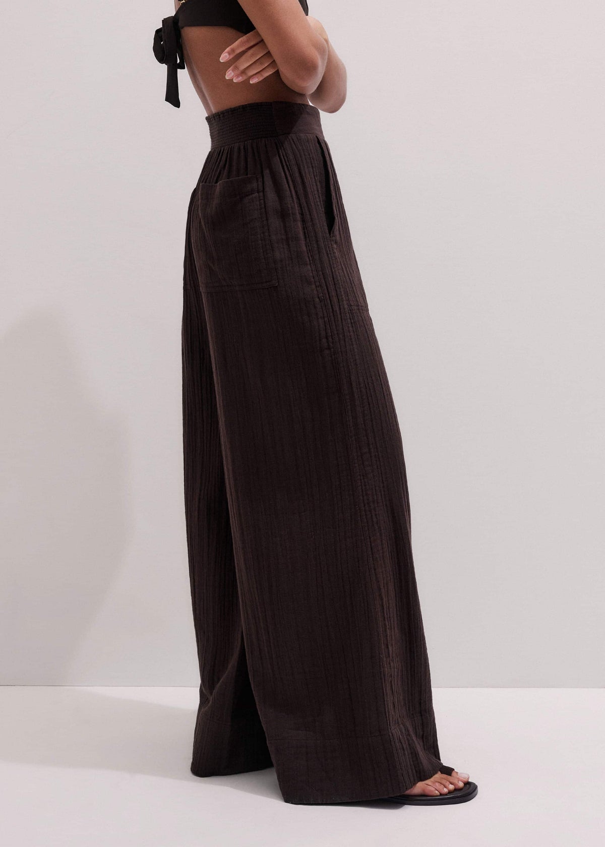 ME+EM Clothing Brown Cheesecloth Wide-Leg Pant