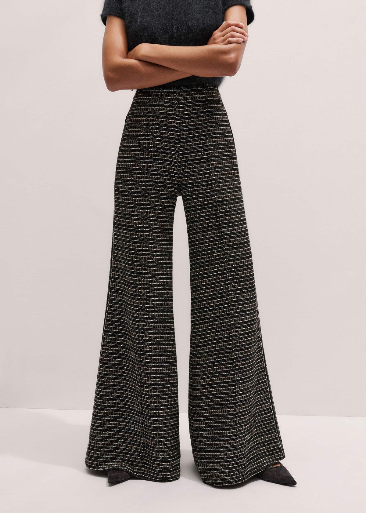 ME+EM Clothing Black Stripe Tweed Wide-Leg Pant