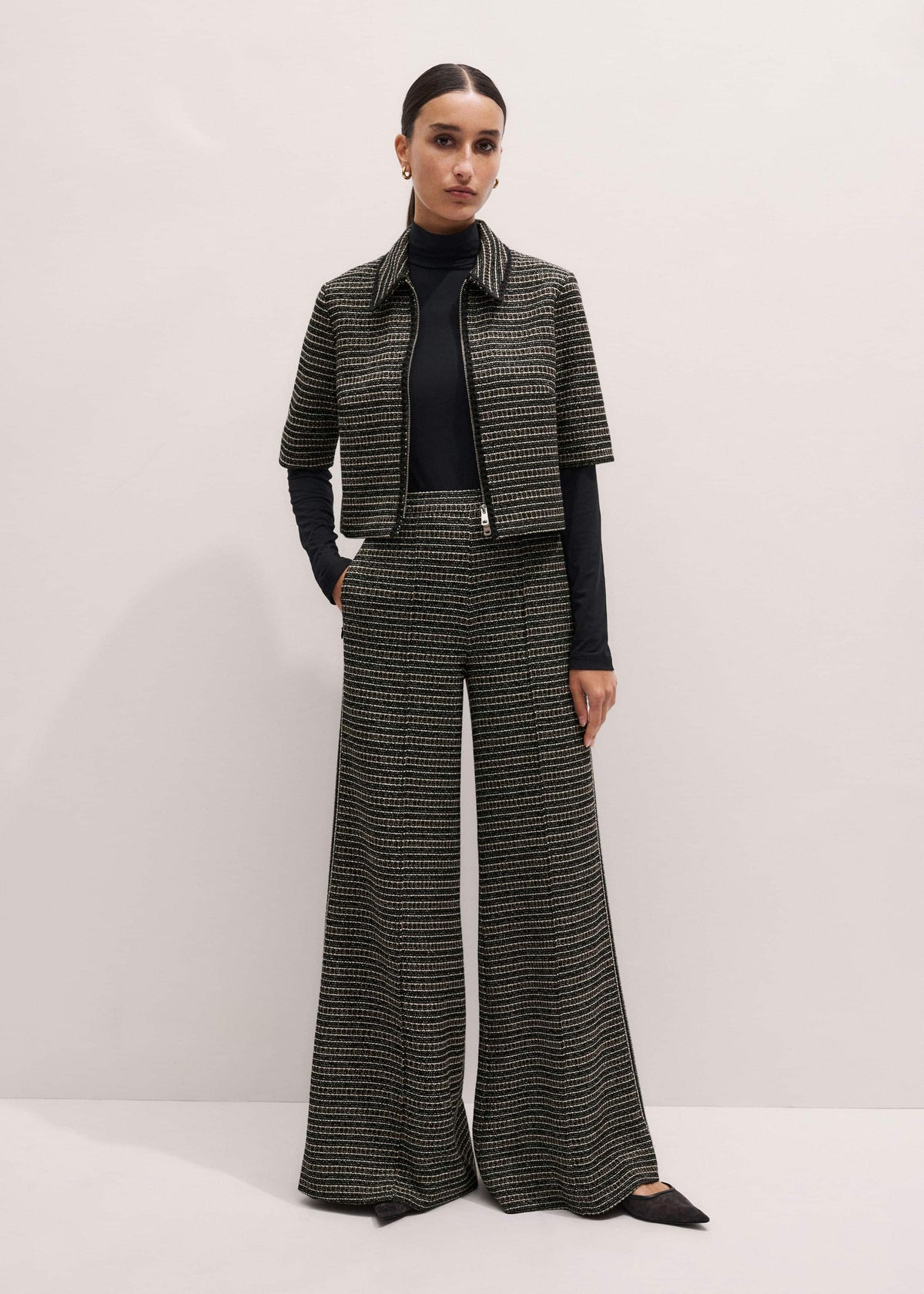 ME+EM Clothing Black Stripe Tweed Wide-Leg Pant