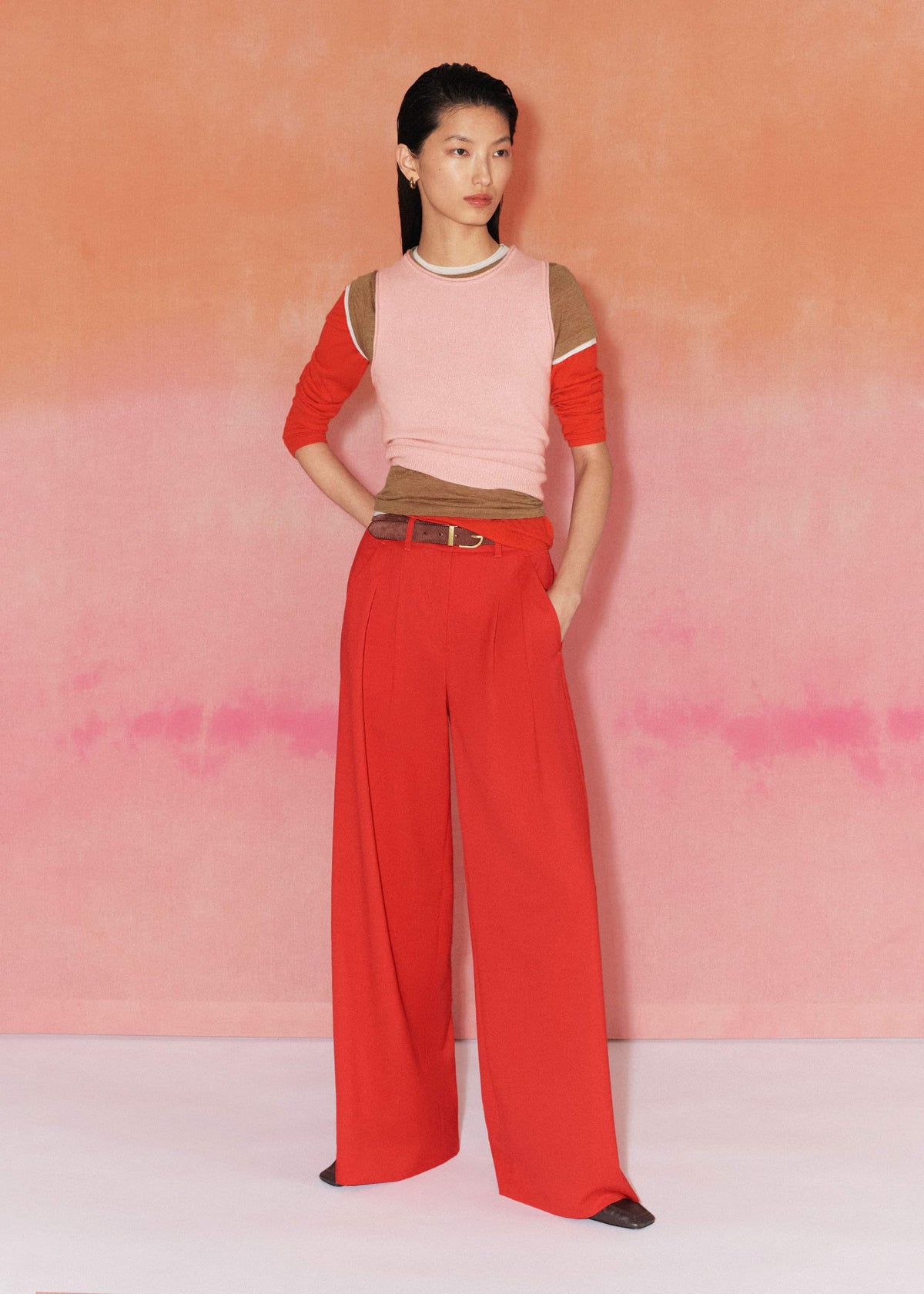 ME+EM Clothing Red Perfect Wide Pleat Front Pant