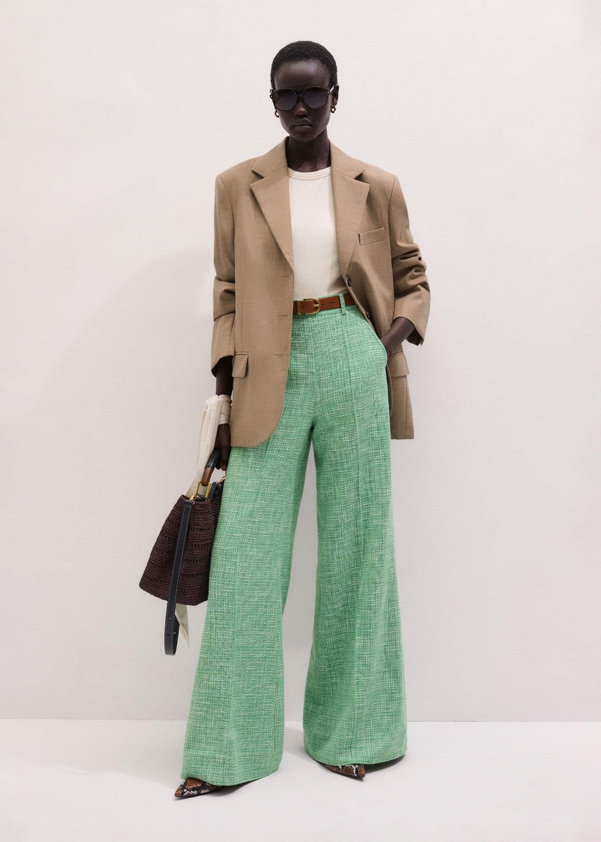 ME+EM Clothing Green Textured Wide-Leg Pant