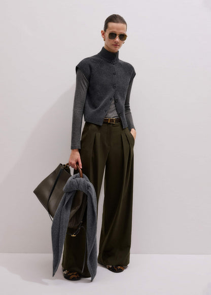 ME+EM Clothing Olive Green Wide-Leg Double Pleat Pant