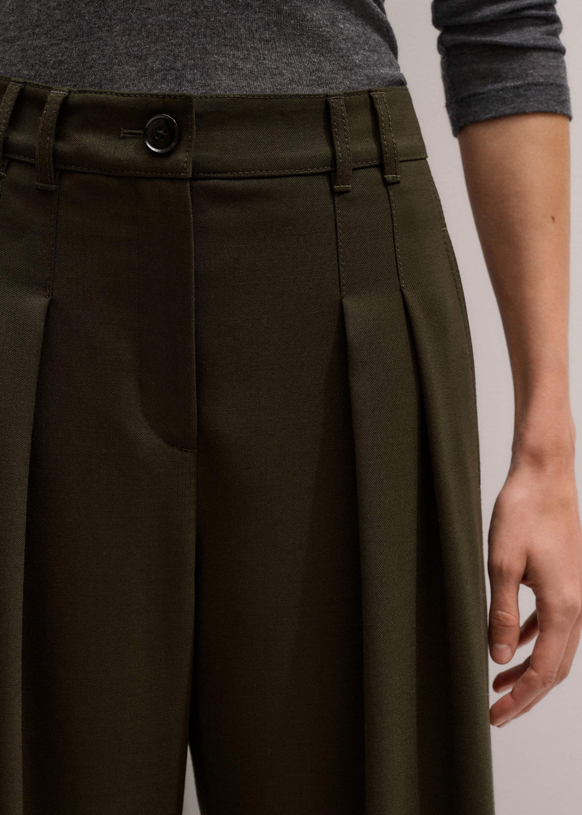ME+EM Clothing Olive Green Wide-Leg Double Pleat Pant