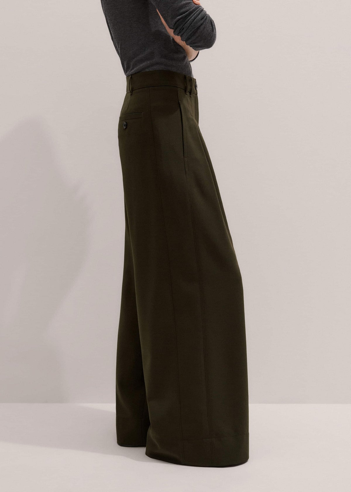 ME+EM Clothing Olive Green Wide-Leg Double Pleat Pant