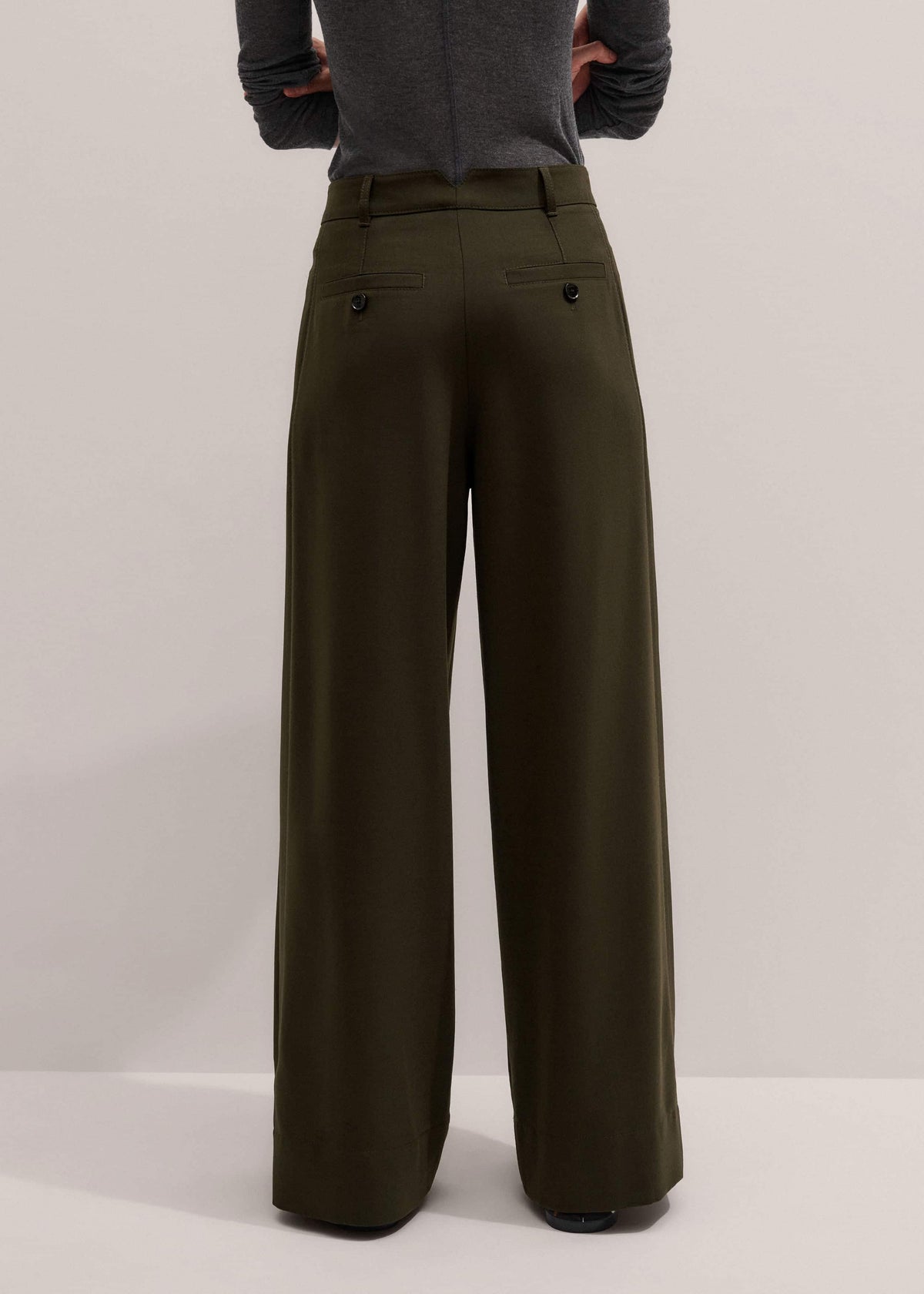 ME+EM Clothing Olive Green Wide-Leg Double Pleat Pant