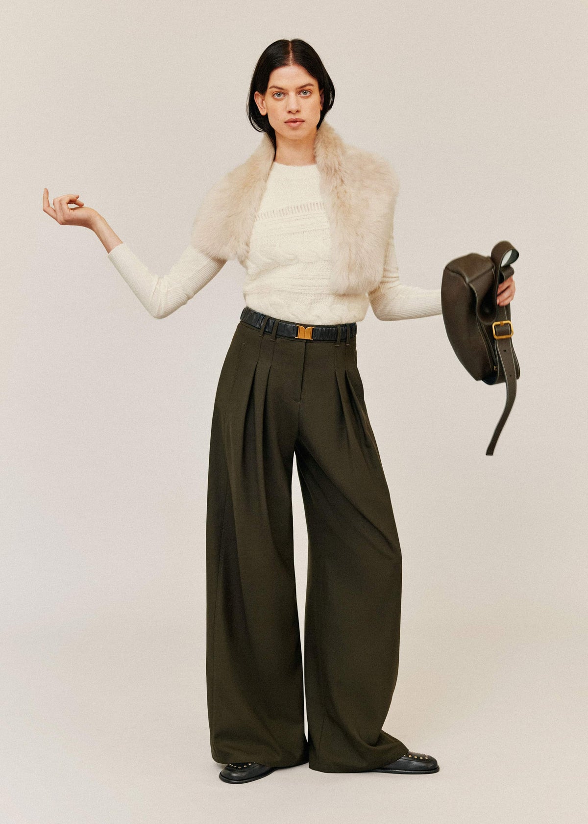 ME+EM Clothing Olive Green Wide-Leg Double Pleat Pant