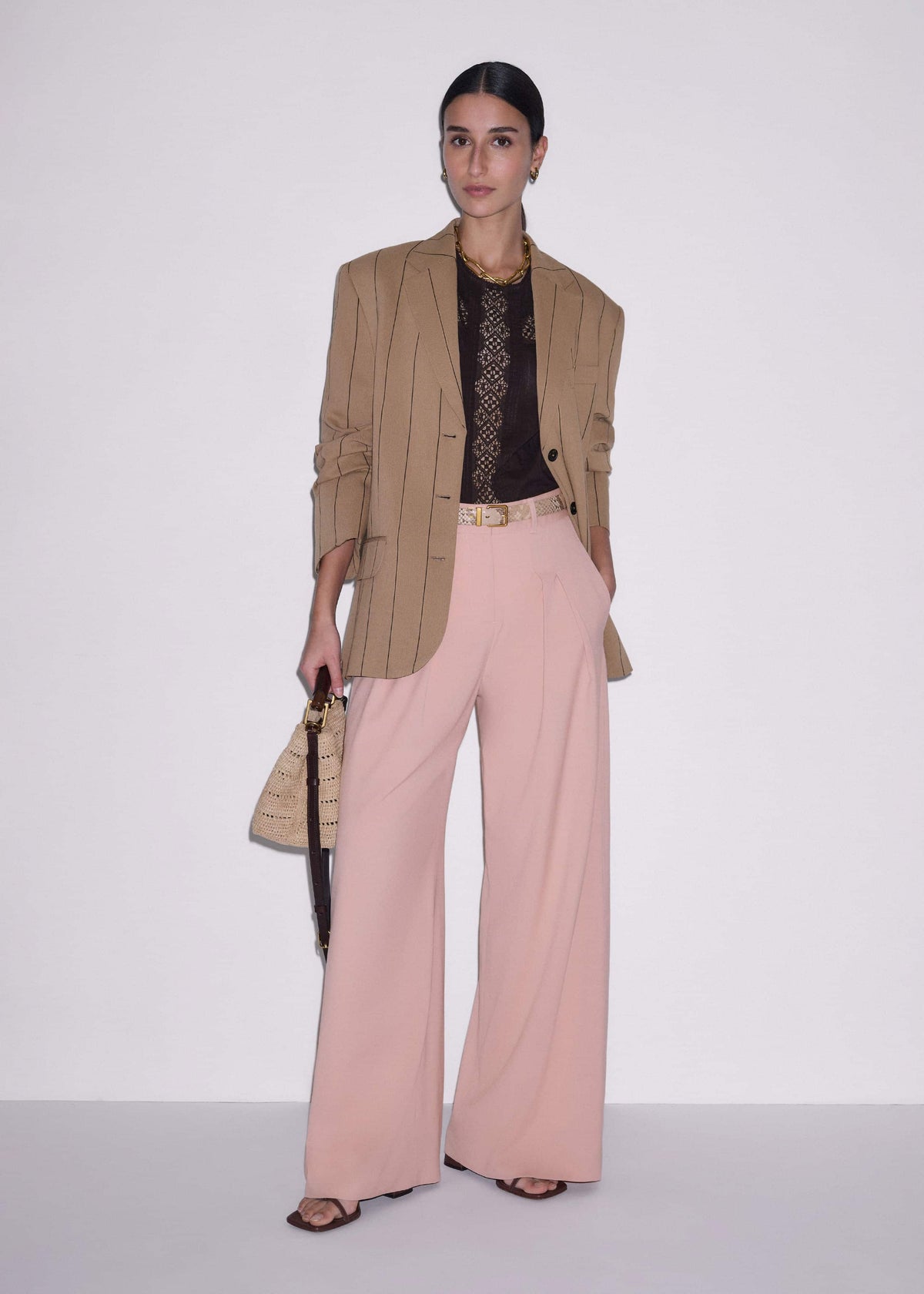 ME+EM Clothing Pink Pleat Wide-Leg Pant